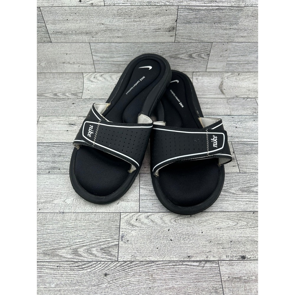 Nike Comfort Footbed Slides Black White Women Sz 8 360963-011 Sandal